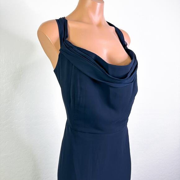 Thread Bridesmaid TH065 Chiffon Off Shoulder Maxi Dress Midnight Blue 24 W NWT - Picture 3 of 9